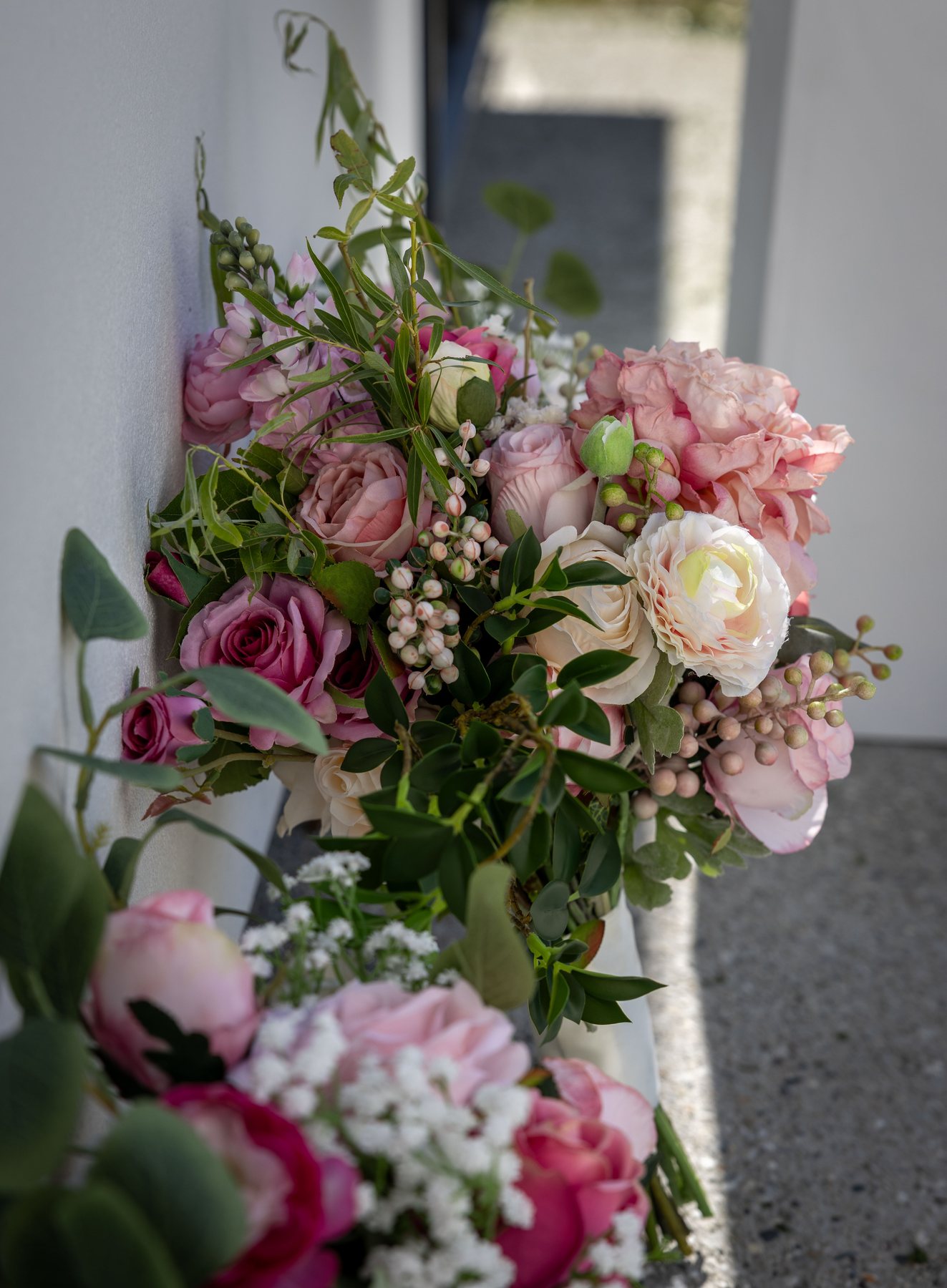 Close detail of a LeFay bridal bouquet