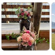 Rustic hired arrangement styled on a porch step
